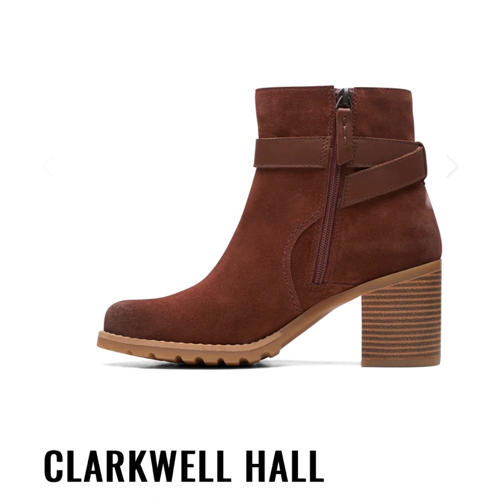 Clarks Clarkwell Hall British Tan Suede Heeled Bootie - Picture 14 of 14